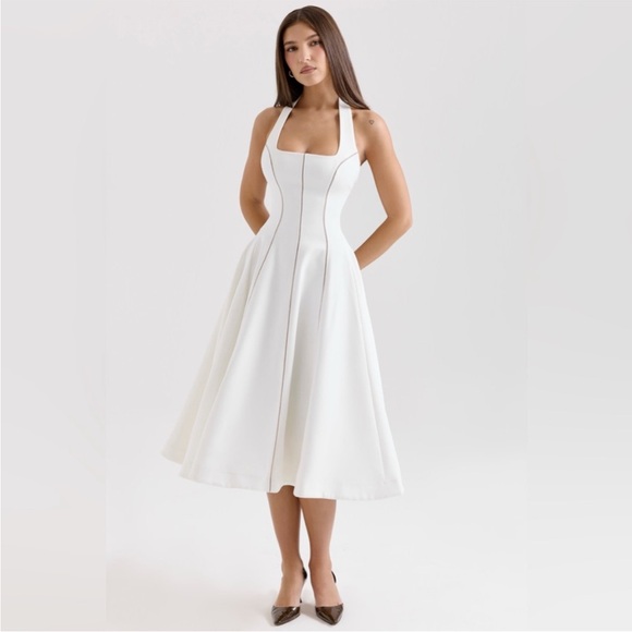 New House Of Cb Loulou Ivory Halter Neck Midi Dress - Picture 3 of 7